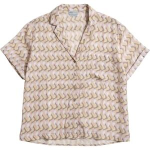 Prana Iguala Top Women S Pink New Geometric Modal Short Sleeve Button‎ Up